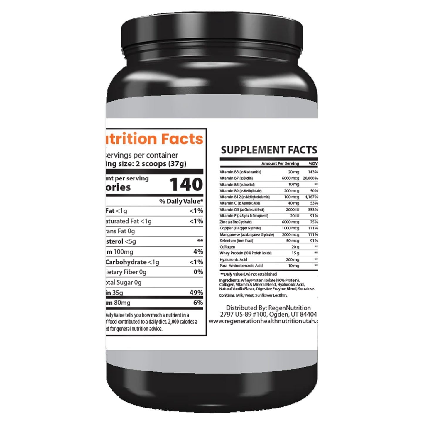 RegenNutrition Hair, Skin, & Nails (HSN) Whey Protein Isolate + Collagen